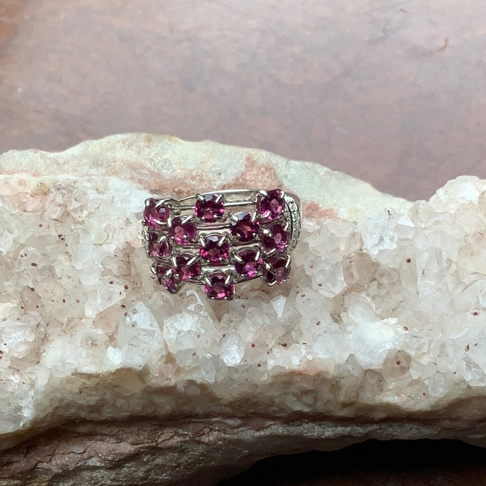 RHODOLITE & CUBIC ZIRCONIA 925 STERLING SILVER RING, SIZE 9